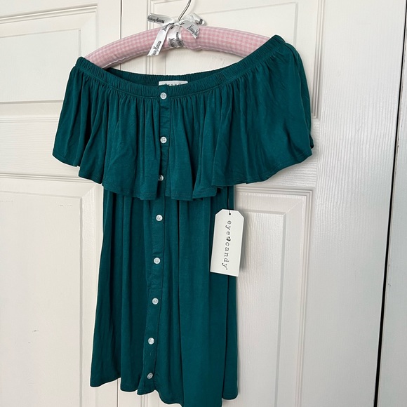 NWT Eye Candy Green Off The Shoulder Strapless Ruffle Top-Size M - Picture 3 of 7